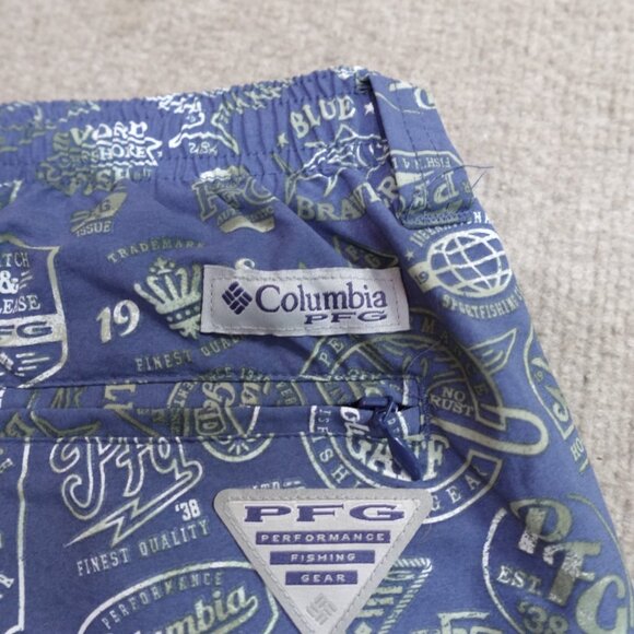 Columbia PFG Swim Shorts Large Blue All Over Print Lined 7" in - Picture 11 of 11